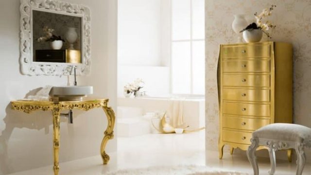 بالصور: ديكور حمامات باللون الذهبي الفاخر