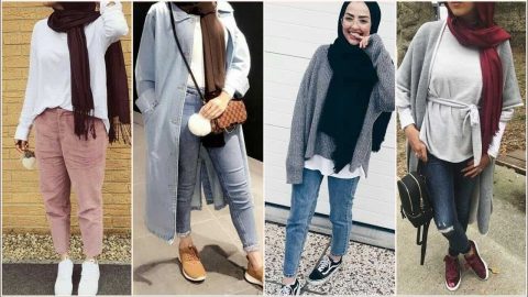 صور إطلالات فساتين شتوية أنيقة للمحجبات