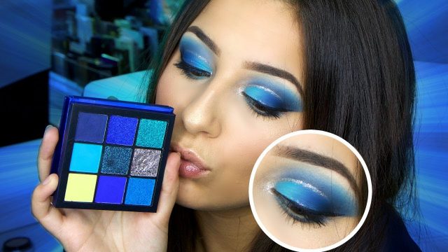 مكياج عيون جريء باللون الأزرق الغليتر للسهرات