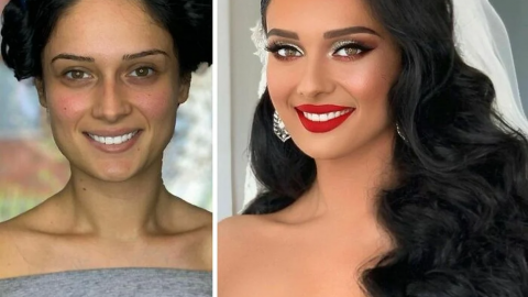 مكياج عيون ناعم مع حمرة شفاه باللون الأحمر الكلاسيكي